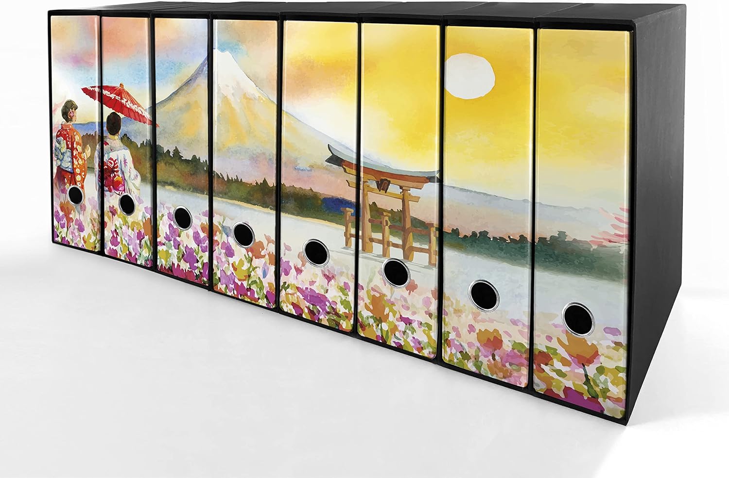 Set da 8 raccoglitori ad anelli MONTE FUJI DISEGNO - Faldoni SHAREPRINTING (H31 con 2 anelli)