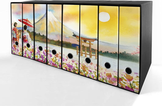 Set da 8 raccoglitori ad anelli MONTE FUJI DISEGNO - Faldoni SHAREPRINTING (H31 con 2 anelli)
