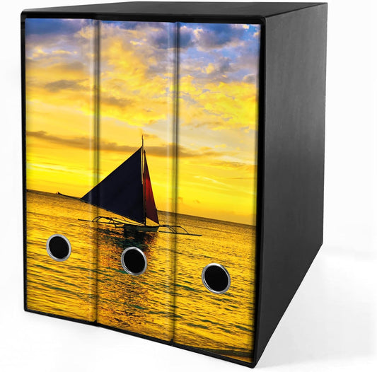 Set da 3 raccoglitori ad anelli - BARCA AL TRAMONTO (H31 cm con 2 anelli)