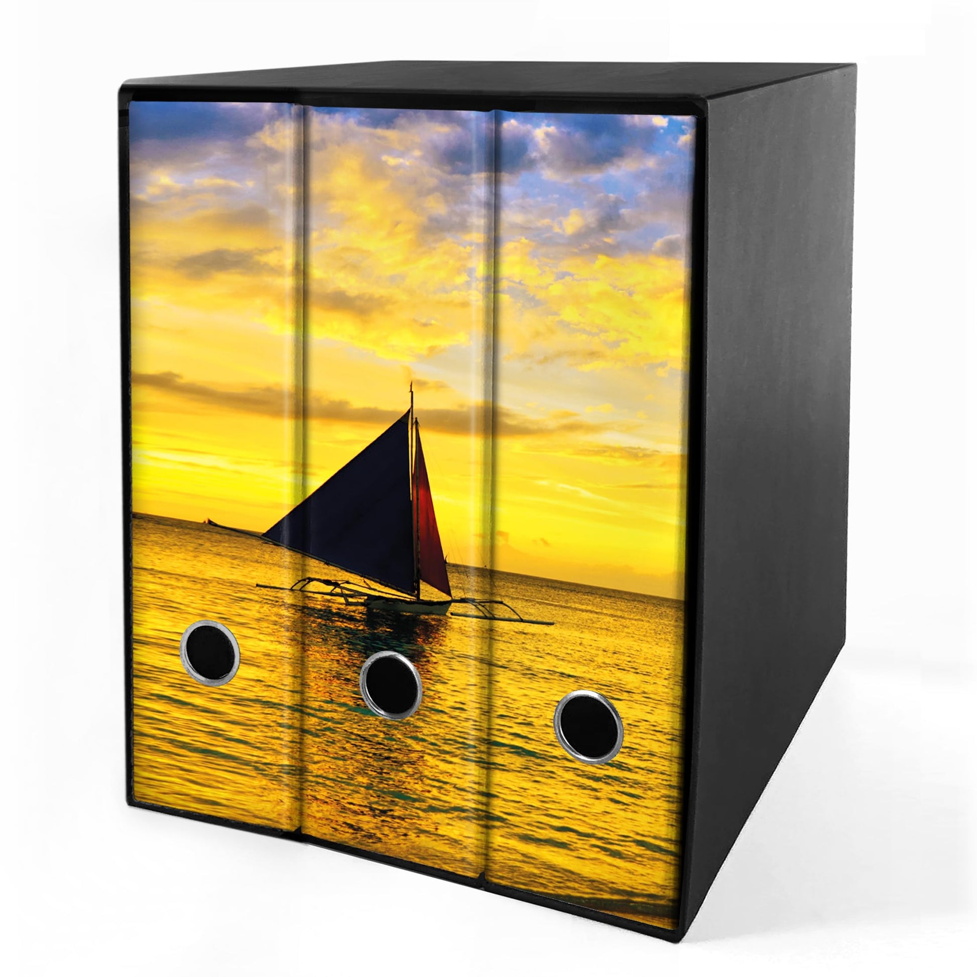 Set da 3 raccoglitori ad anelli - BARCA AL TRAMONTO (H31 cm con 2 anelli)