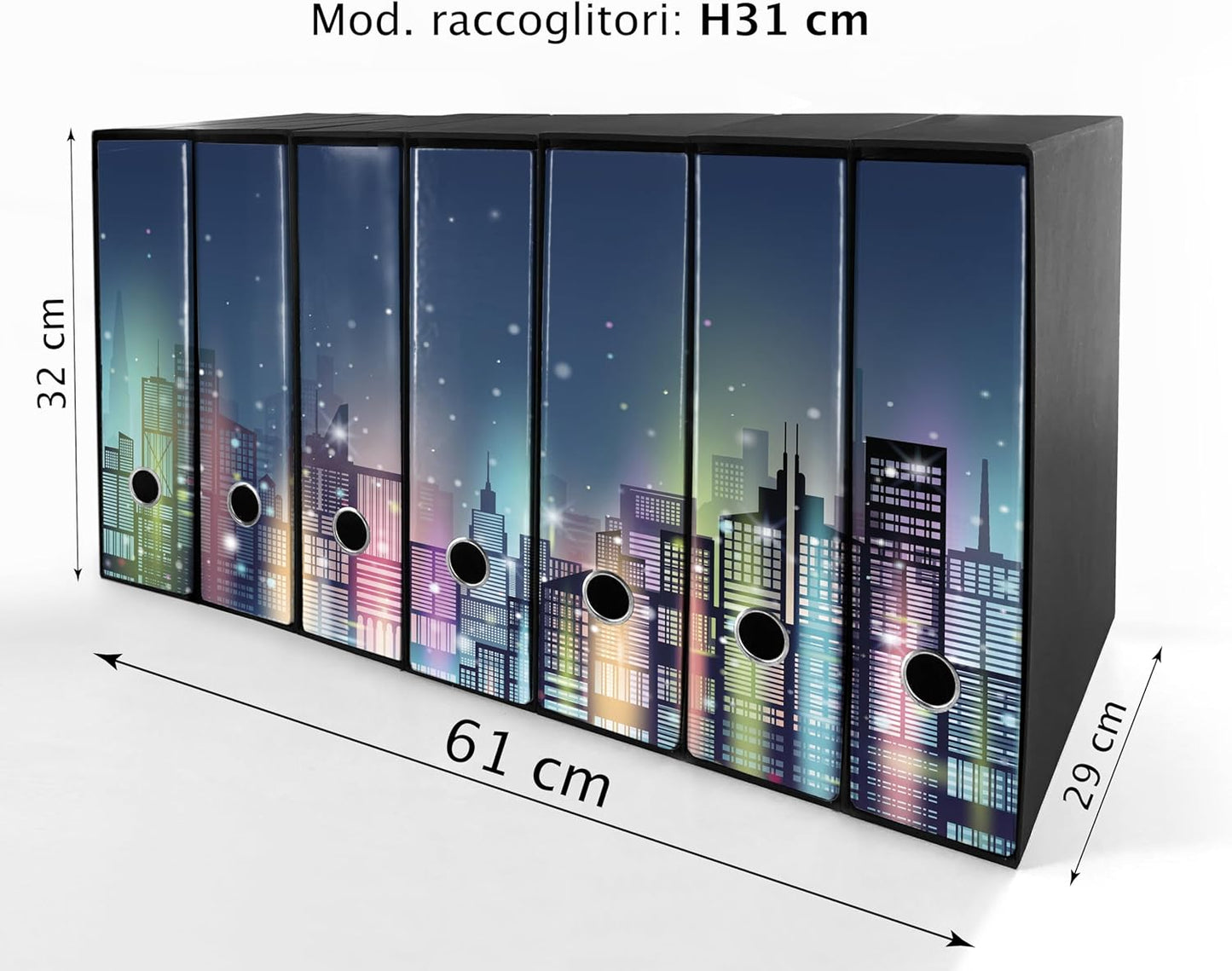 Set da 7 raccoglitori ad anelli CITTA DI NOTTE - Faldoni SHAREPRINTING (H31 con 2 anelli)