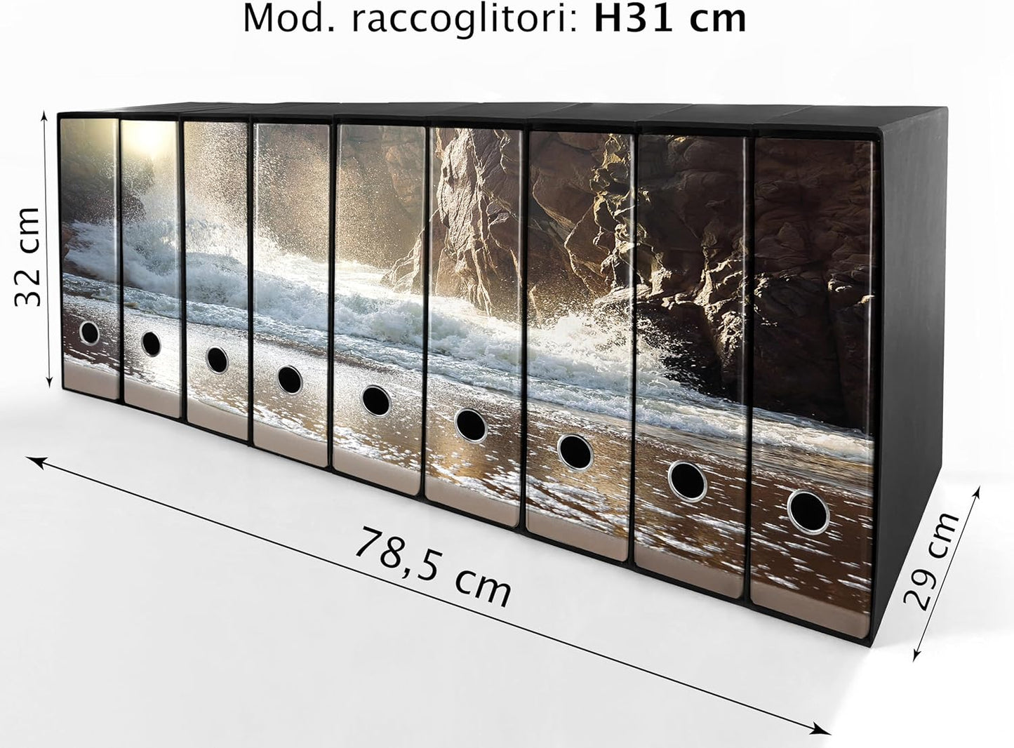 Set da 9 raccoglitori ad anelli ONDA e ROCCE - Faldoni SHAREPRINTING (H31 con 2 anelli)