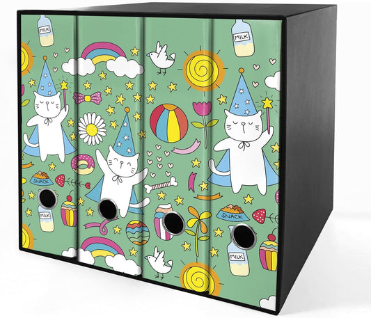 Set da 4 raccoglitori ad anelli - MAGO GATTO (H31 cm con 2 anelli)