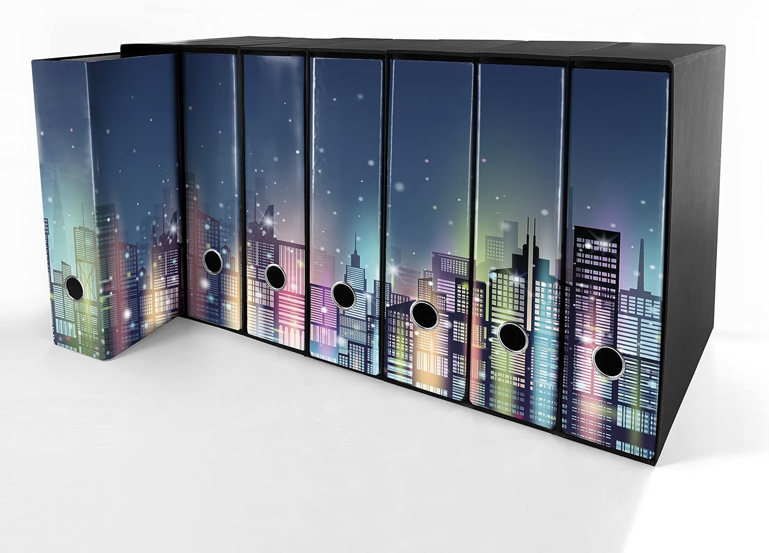 Set da 7 raccoglitori ad anelli CITTA DI NOTTE - Faldoni SHAREPRINTING (H31 con 2 anelli)