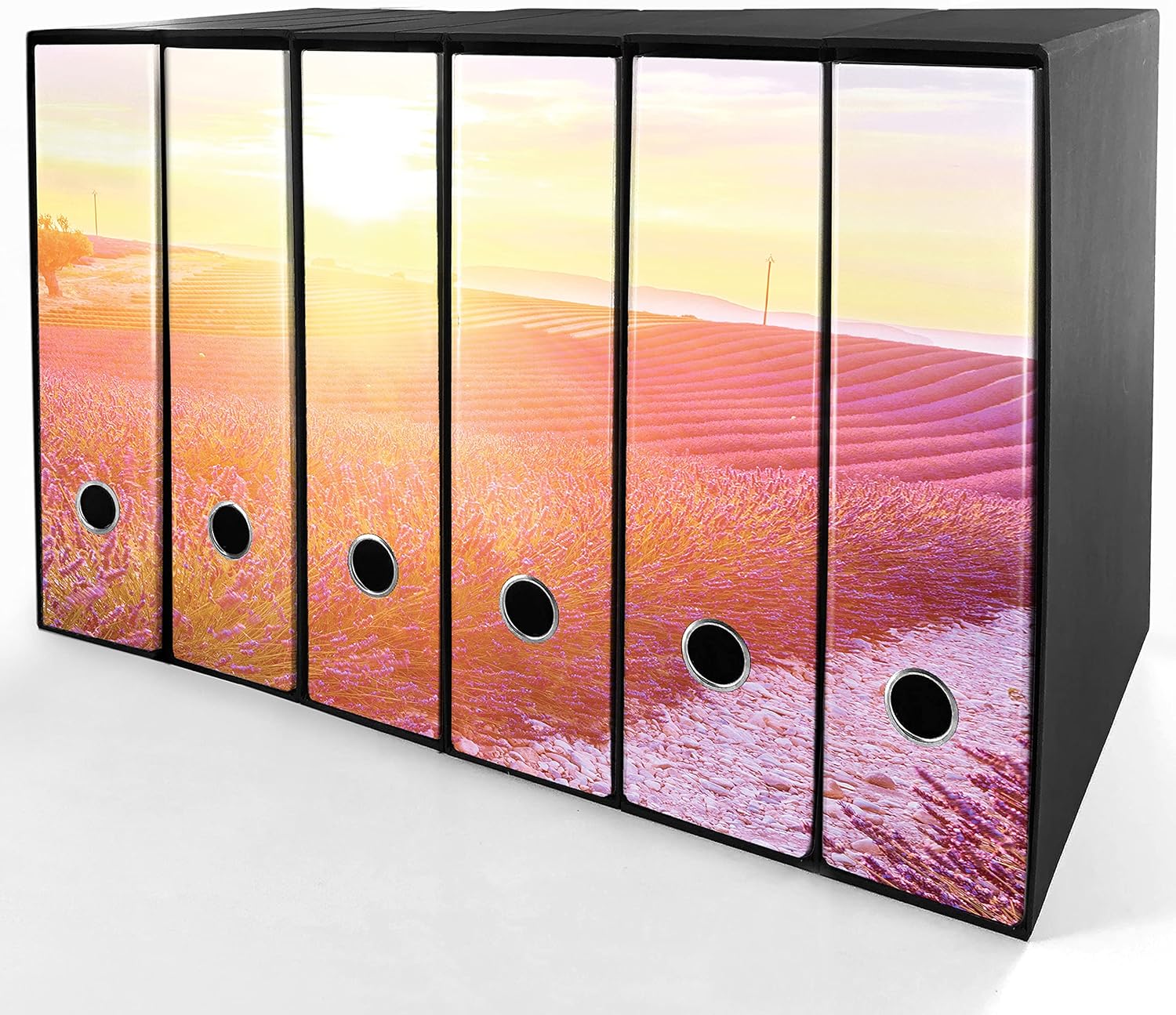 Set da 6 raccoglitori ad anelli - LAVANDA al TRAMONTO (H31 cm con 2 anelli)