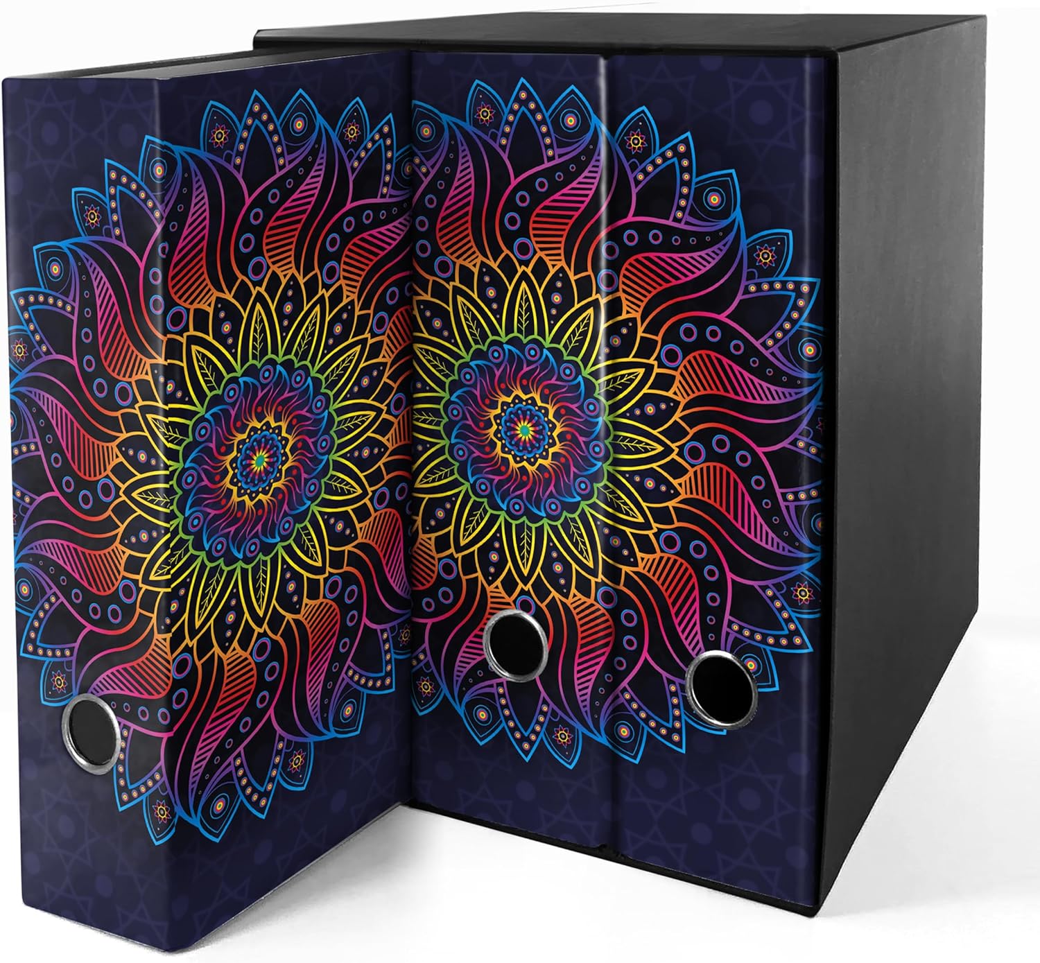 Set 3 raccoglitori ad anelli - MANDALA ARCOBALENO (H31 cm con 2 anelli)