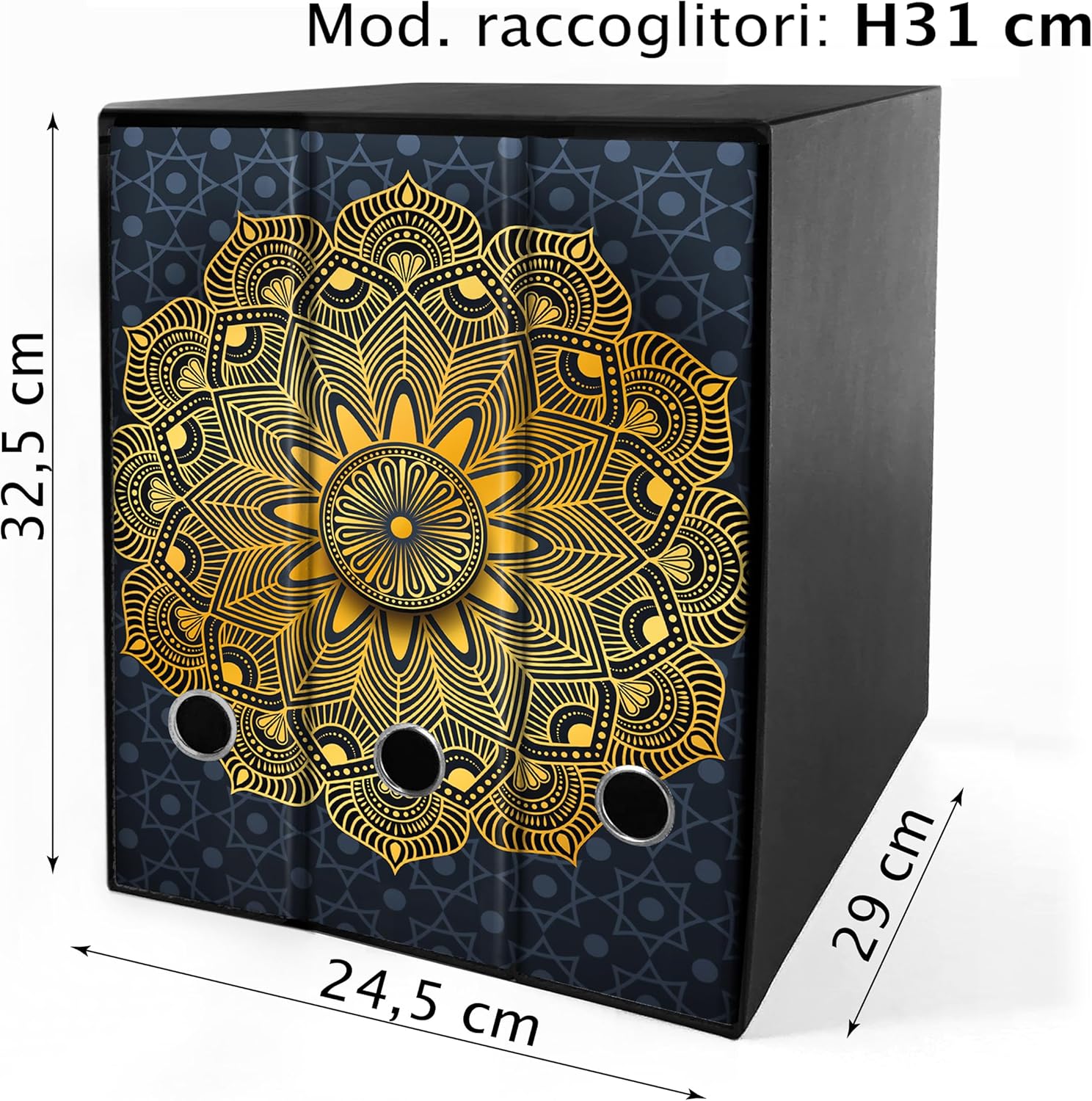 Set 3 raccoglitori ad anelli - MANDALA color ORO sfondo BLU (H31 cm con 2 anelli)