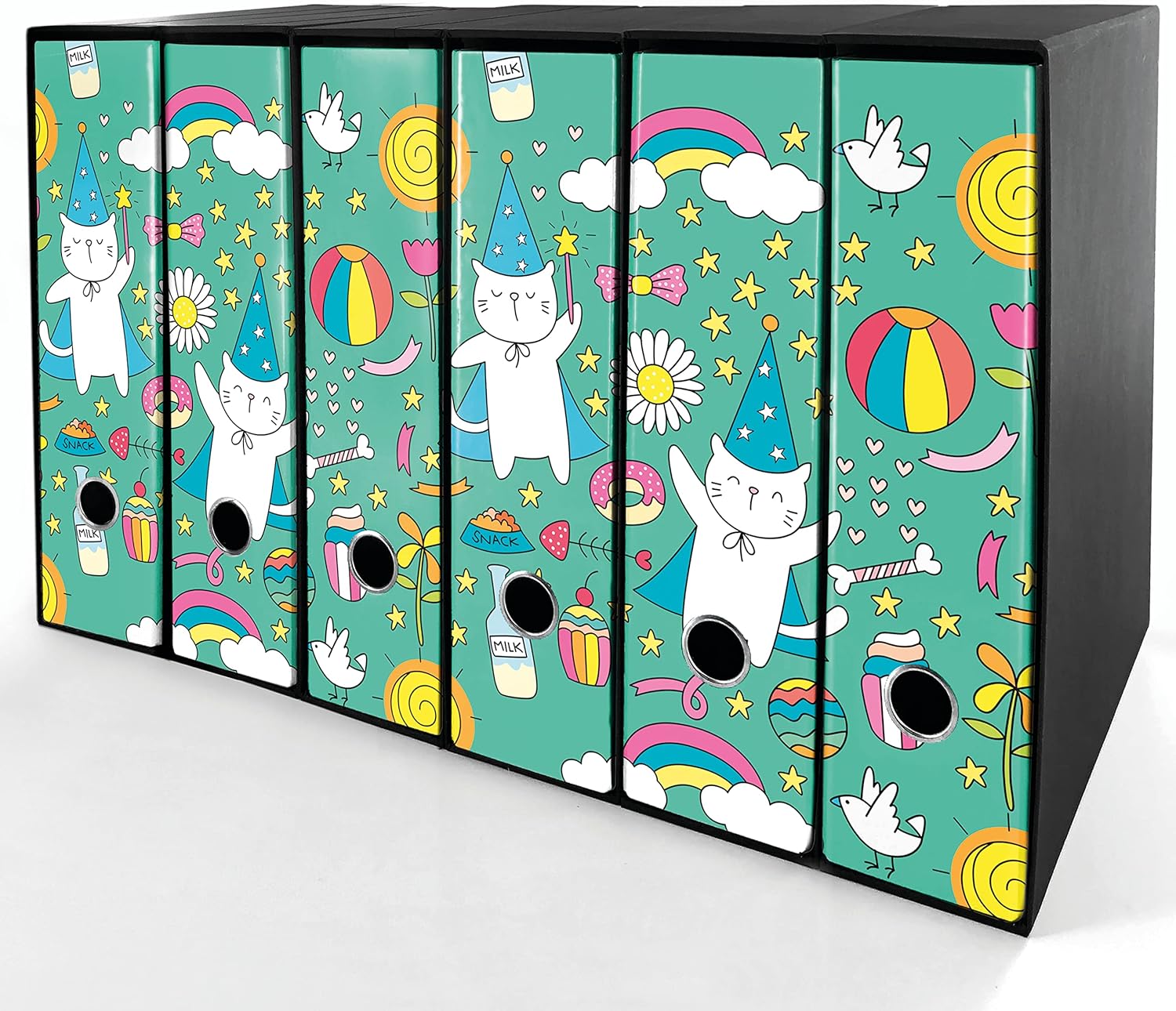 Set da 6 raccoglitori ad anelli - MAGO GATTO (H31 cm con 2 anelli)