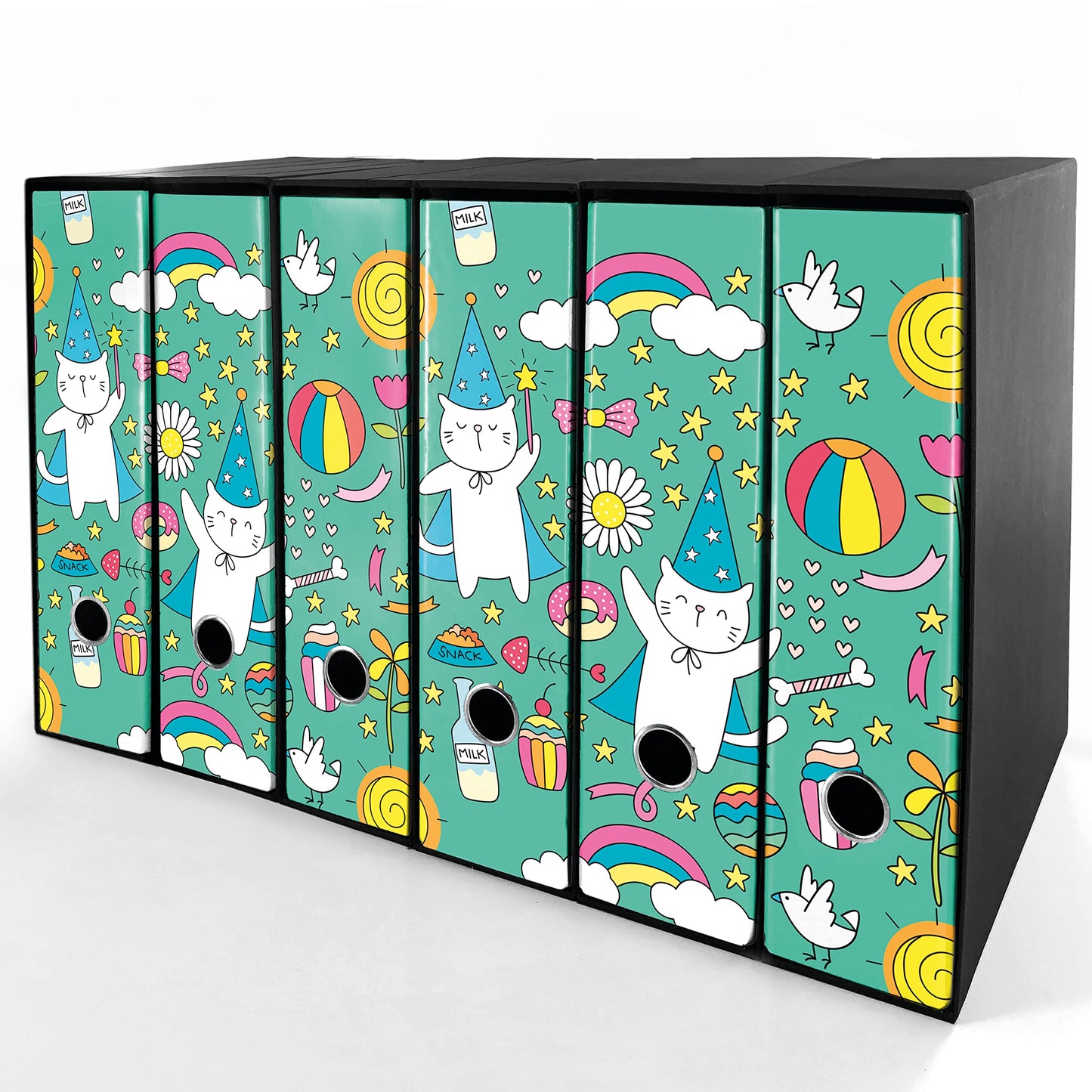 Set da 6 raccoglitori ad anelli - MAGO GATTO (H31 cm con 2 anelli)