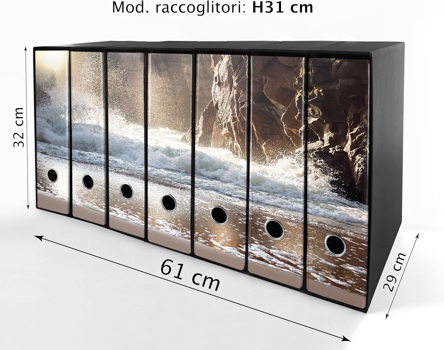 Set da 7 raccoglitori ad anelli ONDA e ROCCE - Faldoni SHAREPRINTING (H31 con 2 anelli)