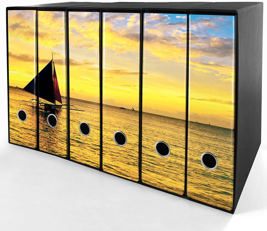 Set da 6 raccoglitori ad anelli - BARCA al TRAMONTO (H31 cm con 2 anelli)