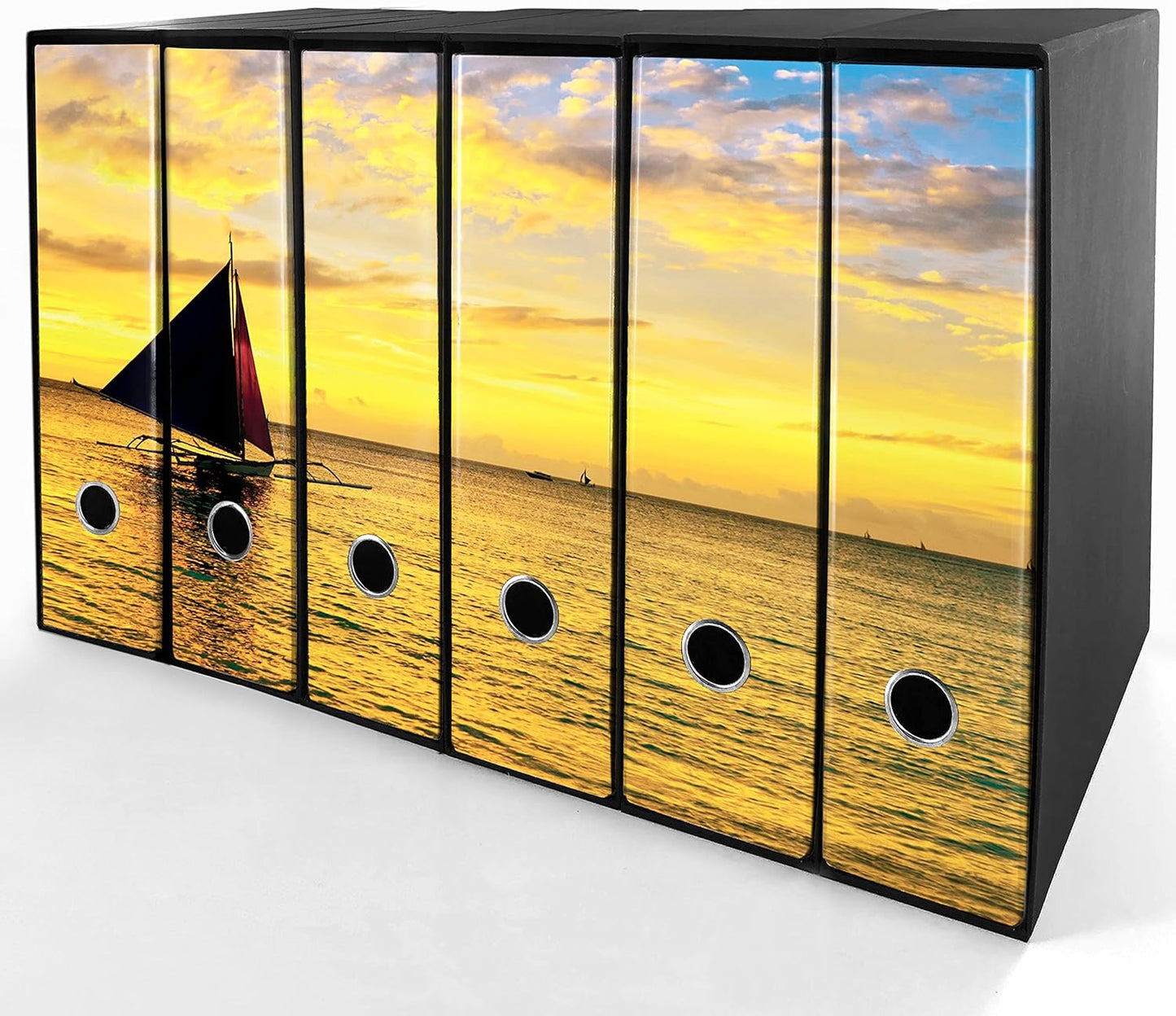 Set da 6 raccoglitori ad anelli - BARCA al TRAMONTO (H31 cm con 2 anelli)