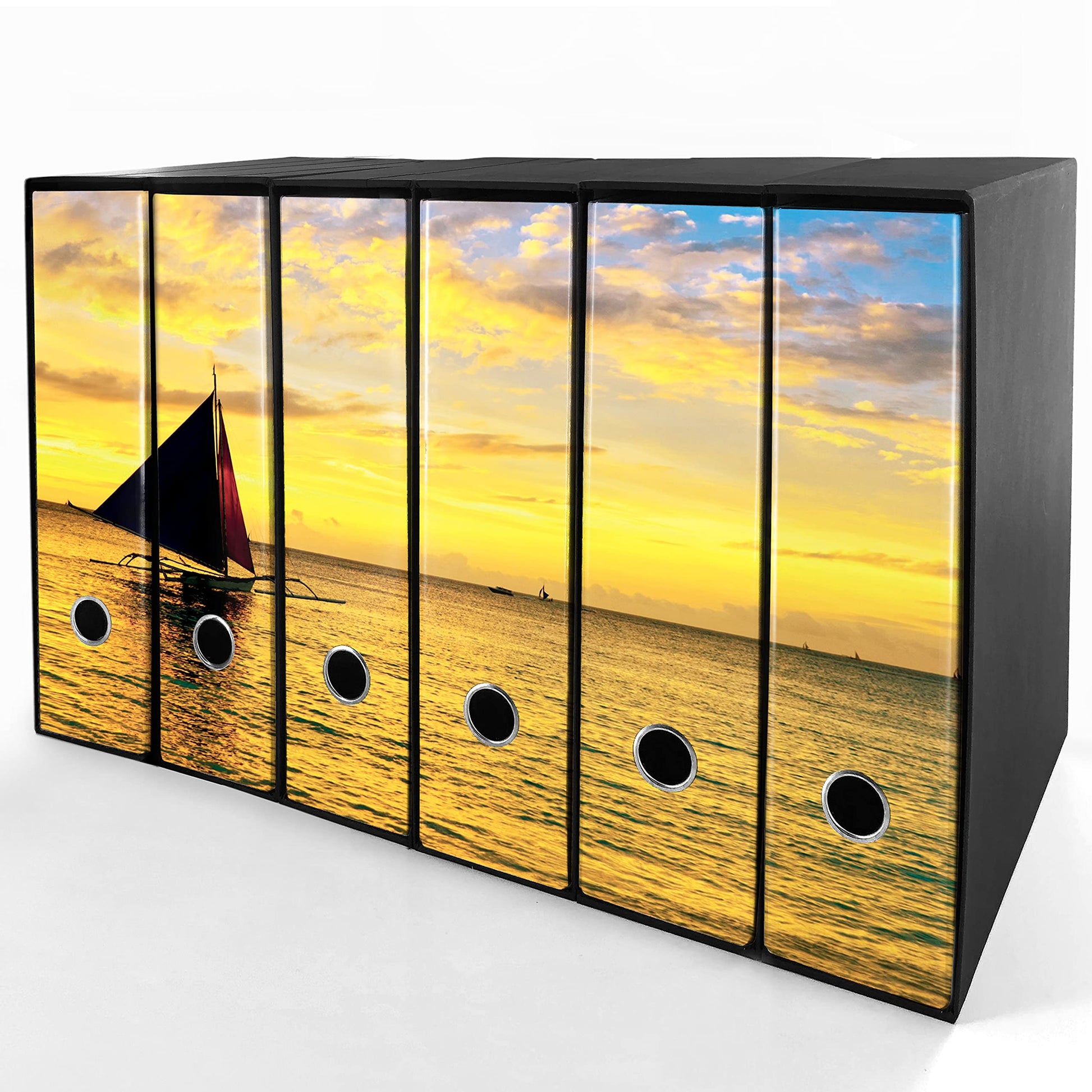 Set da 6 raccoglitori ad anelli - BARCA al TRAMONTO (H31 cm con 2 anelli)