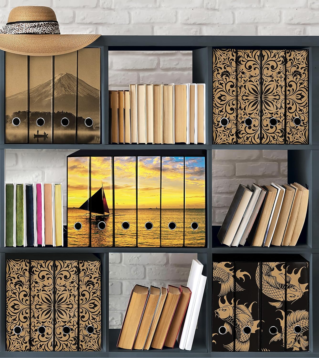 Set da 6 raccoglitori ad anelli - BARCA al TRAMONTO (H31 cm con 2 anelli)