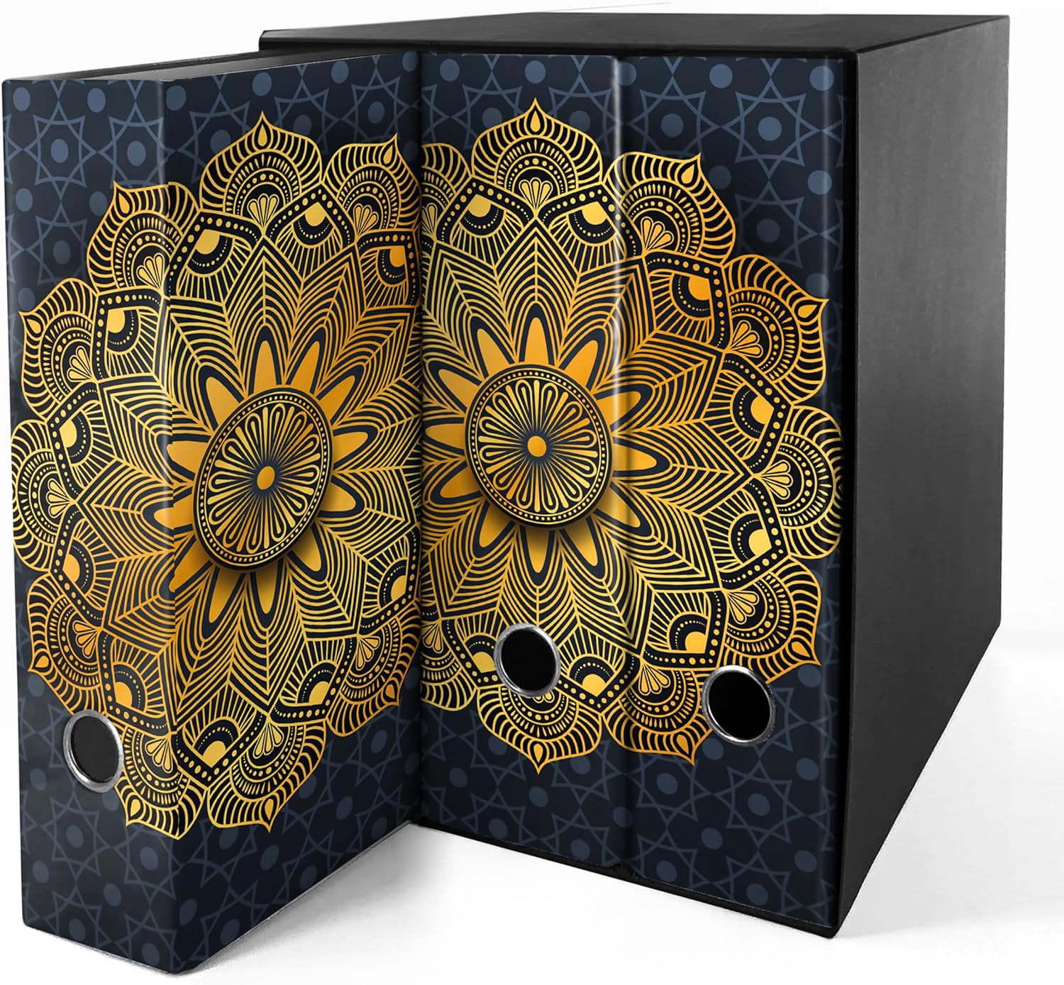 Set 3 raccoglitori ad anelli - MANDALA color ORO sfondo BLU (H31 cm con 2 anelli)