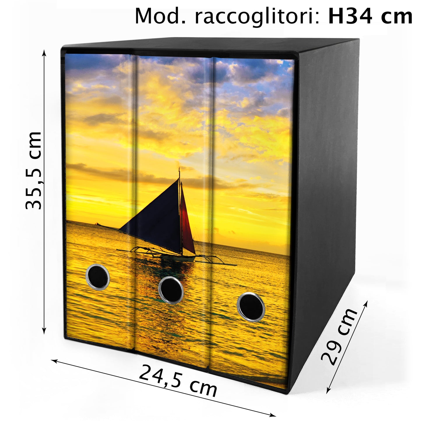 Set da 3 raccoglitori ad anelli - BARCA AL TRAMONTO