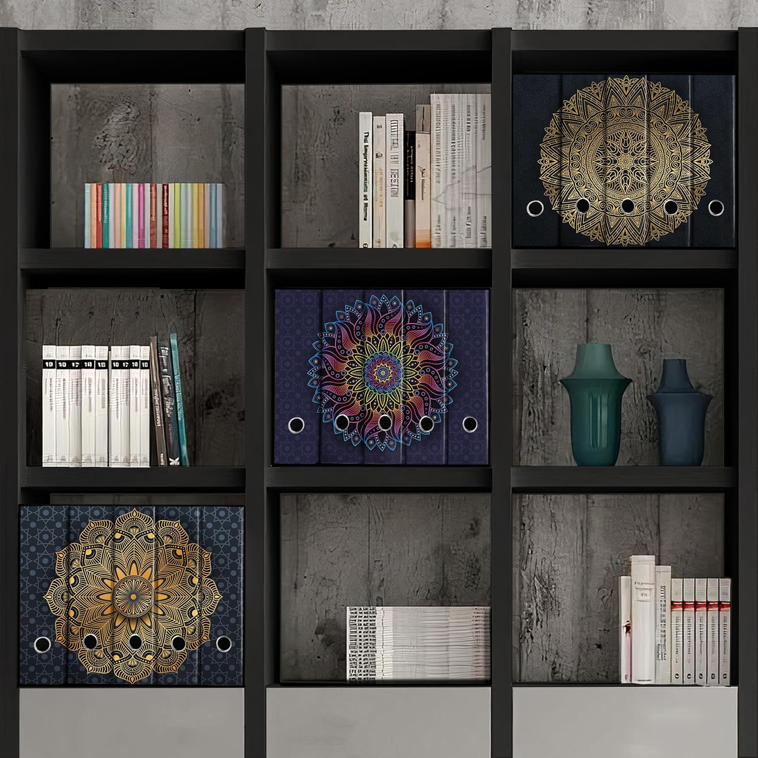 Set da 5 raccoglitori ad anelli MANDALA ORO BLU - Faldoni SHAREPRINTING (H31 con 2 anelli)